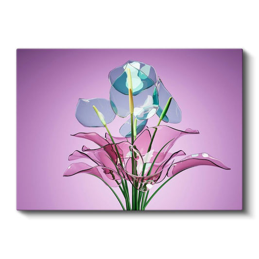 Cam Çiçekler - Mor Zeminde Şeffaf Floral Kompozisyon Kanvas Tablo