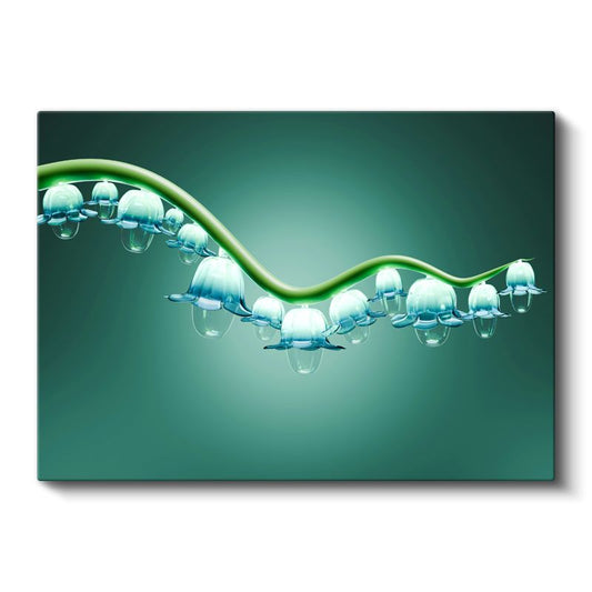Kristal Damlalar - Yeşil Dalda Mavi Şeffaf Formlar Kanvas Tablo