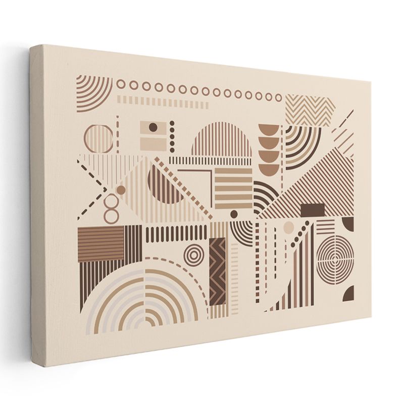 Geometrik Harmoni - Bej Zeminde Modern Çizgisel Desenler Kanvas Tablo