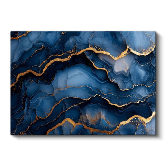 Mavi Mermer - Altın Damarlı Soyut Akışkan Sanat Kanvas Tablo