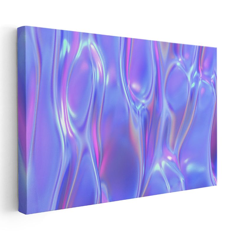 Holografik Dalgalar - Mor Mavi Metalik Soyut Akışkan Kanvas Tablo