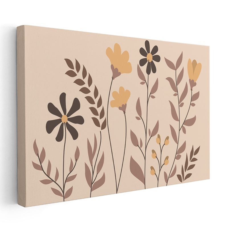 Botanik Siluetler - Minimalist Çiçek Kompozisyonu Kanvas Tablo