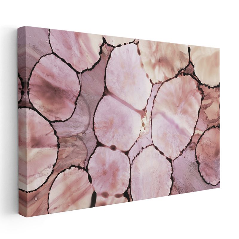 Organik Hücreler - Pembe Tonları Bölmeli Soyut Kanvas Tablo