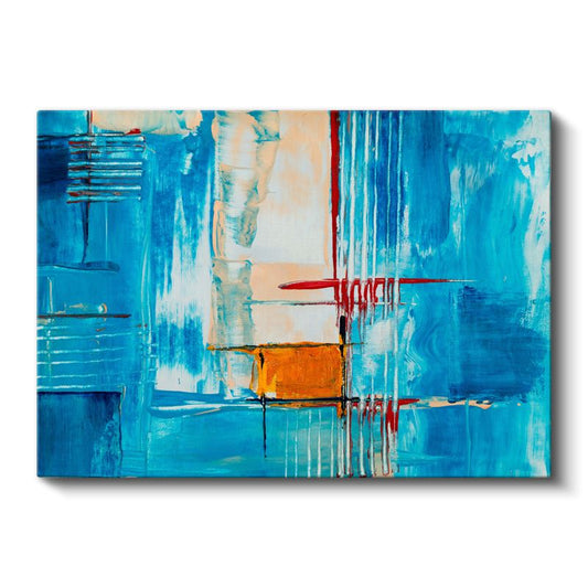 Mavi Kompozisyon - Kırmızı Detaylı Geometrik Soyut Kanvas Tablo