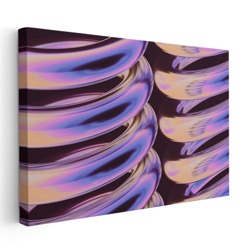Metalik Dalgalar - Mor Mavi Altın Yansımalı 3D Kanvas Tablo