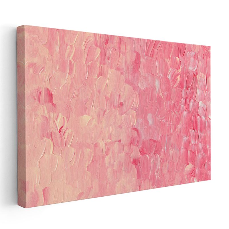 Pembe Doku - Fırça Darbeleriyle Oluşturulmuş Soyut Kanvas Tablo