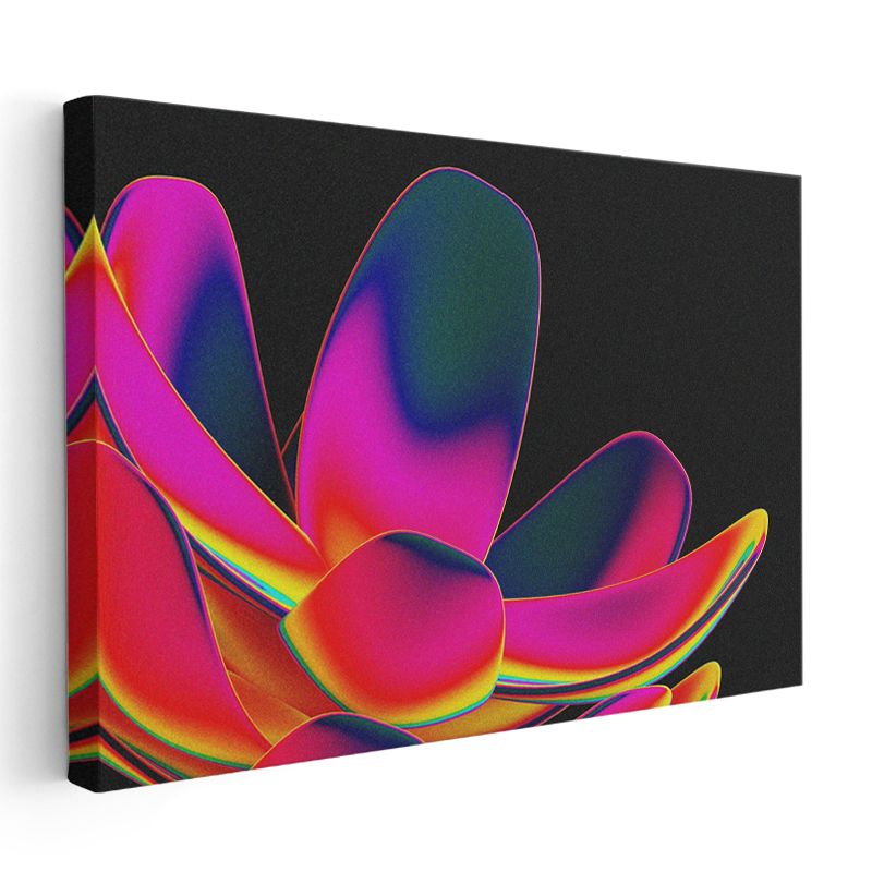Neon Çiçek - Canlı Renk Kontrastlı Dijital Kanvas Tablo
