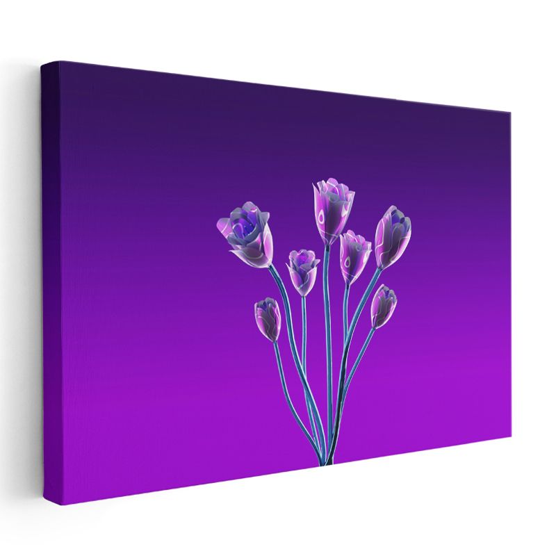 Neon Laleler - Mor Zeminde Dijital Çiçek Kanvas Tablo
