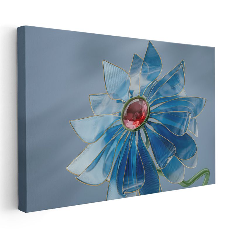 Kristal Çiçek - Mavi Cam Efektli Kanvas Tablo