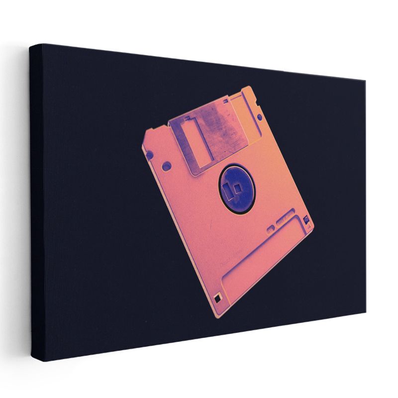 Retro Disket - Neon Nostaljik Tasarım Kanvas Tablo