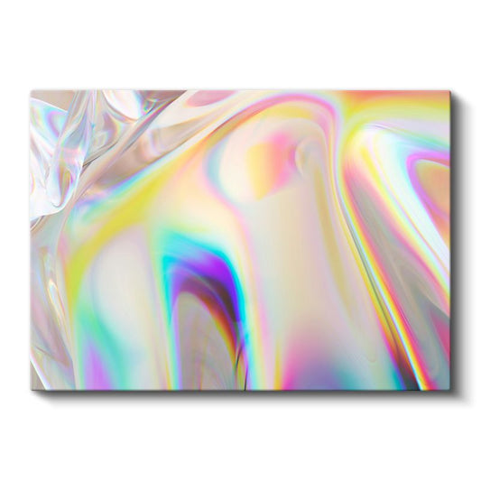 Holografik Akış - Gökkuşağı Renklerinde Parlak Soyut Formlar Kanvas Tablo