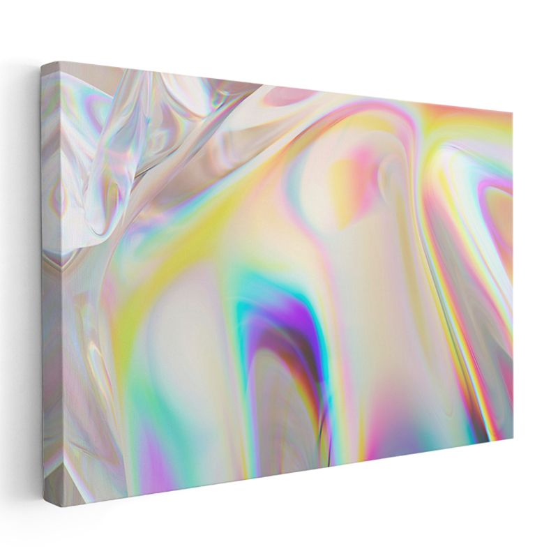 Holografik Akış - Gökkuşağı Renklerinde Parlak Soyut Formlar Kanvas Tablo