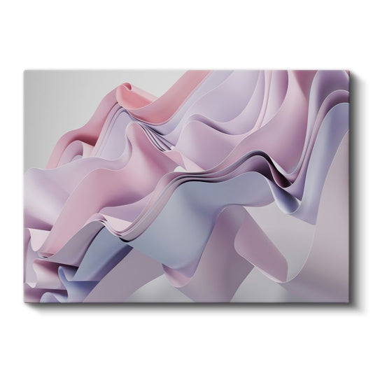 Katmanlı Formlar - Pembe ve Mor Tonlarında Dalgalı Kumaş Etkisi Kanvas Tablo