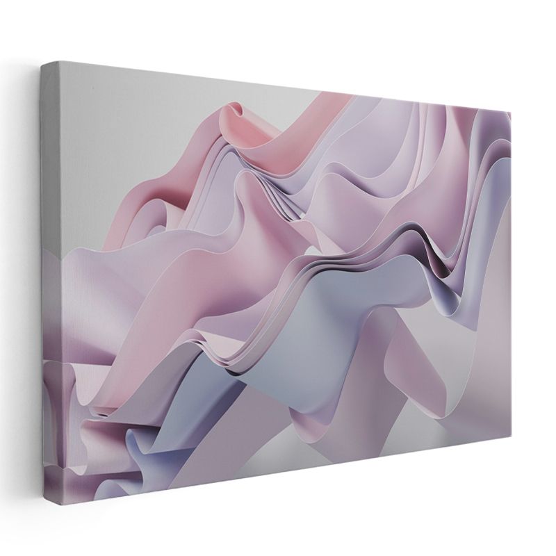 Katmanlı Formlar - Pembe ve Mor Tonlarında Dalgalı Kumaş Etkisi Kanvas Tablo