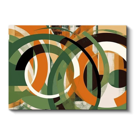 Geometrik Daireler - Yeşil ve Turuncu Tonlarında Modern Kompozisyon Kanvas Tablo
