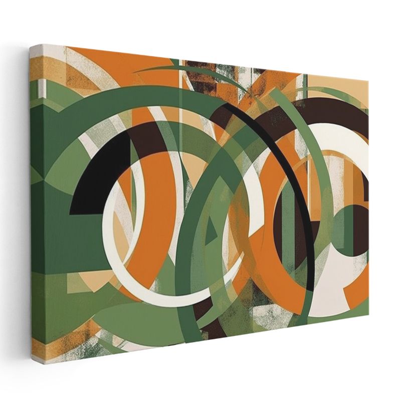 Geometrik Daireler - Yeşil ve Turuncu Tonlarında Modern Kompozisyon Kanvas Tablo
