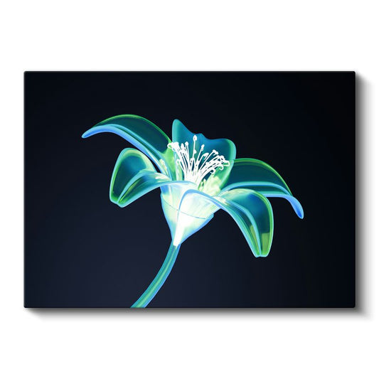 Neon Zambak - Mavi-Yeşil Tonlarında Dijital Çiçek İllüstrasyonu Kanvas Tablo