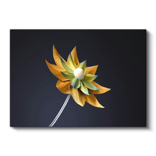 Altın Çiçek - Metalik Tonlarda Stilize Botanik İllüstrasyon Kanvas Tablo
