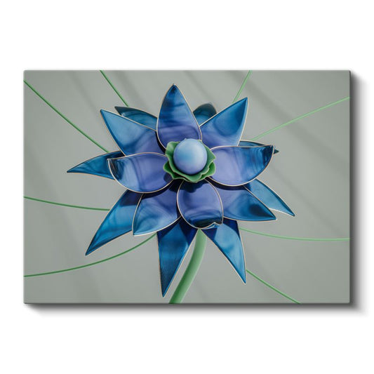 Mavi Lotus - Geometrik Çiçek Tasarımı Kanvas Tablo