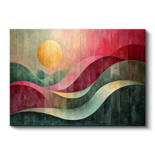 Güneş ve Dalgalar - Geometrik Soyut Manzara Kanvas Tablo