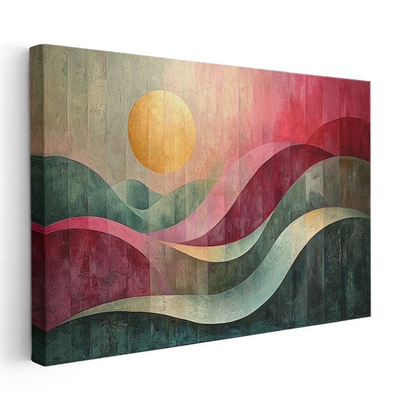 Güneş ve Dalgalar - Geometrik Soyut Manzara Kanvas Tablo