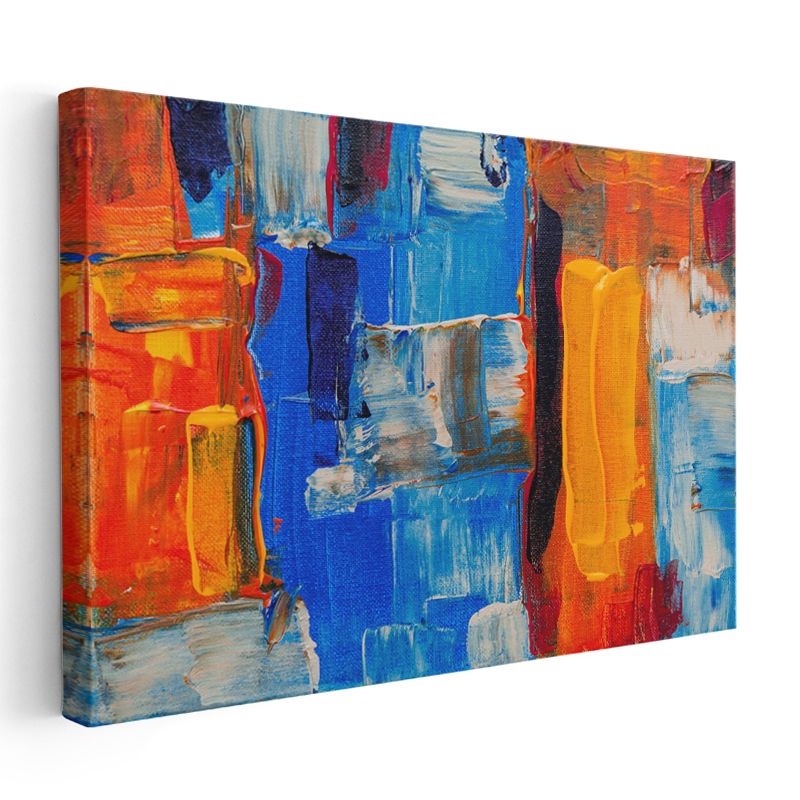 Kontrast Denge - Turuncu Mavi Soyut Fırça Darbeleri Kanvas Tablo