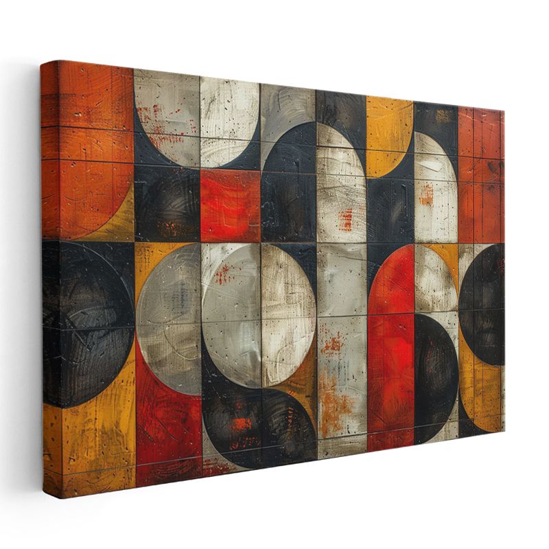 Geometrik Harmoni - Renkli Daire Parçaları Kompozisyonu Kanvas Tablo
