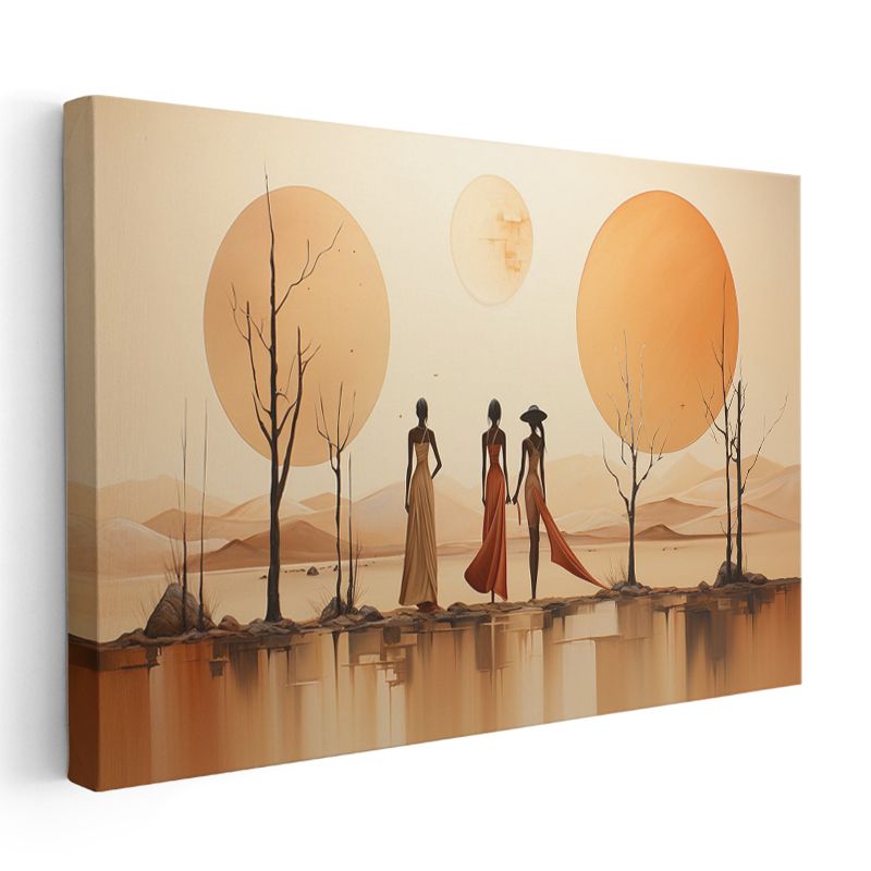 Çöl Siluetleri - Minimalist Figürler Yansımalı Kanvas Tablo