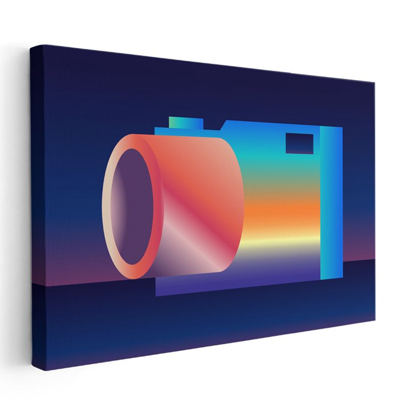 Neon Kamera - Retro Vektörel Gradyan Kanvas Tablo