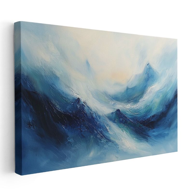 Mavi Soyut Dağlar - Fırça Darbeli Dalga Efektli Kanvas Tablo