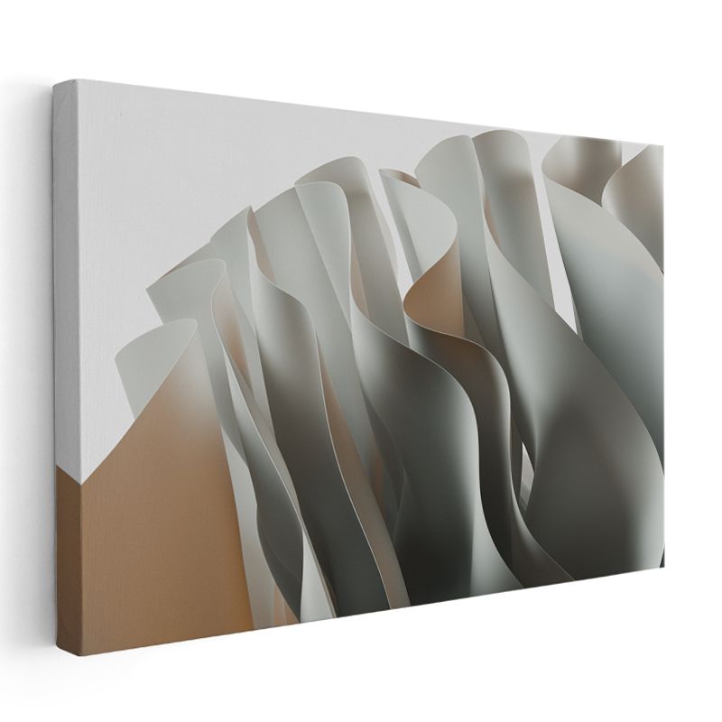 Kağıt Kıvrımları - Monokrom Minimalist Heykel Kanvas Tablo