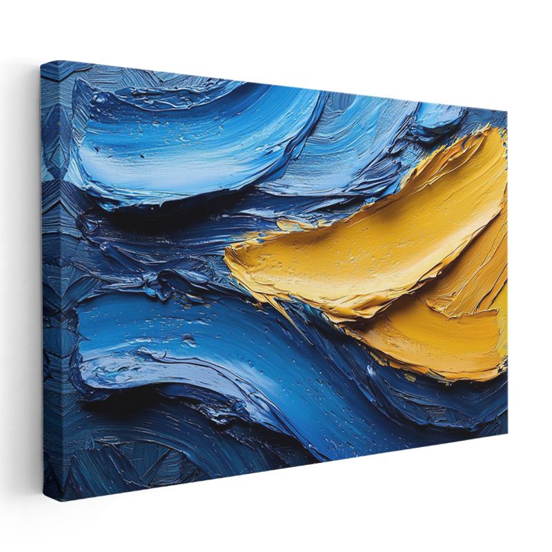 Okyanus Derinliği - Mavi Sarı Kontrast Dokulu Soyut Kanvas Tablo