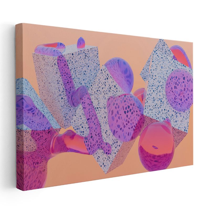 Geometrik Canlılık - Mercan Mor Üç Boyutlu Şekiller Kanvas Tablo