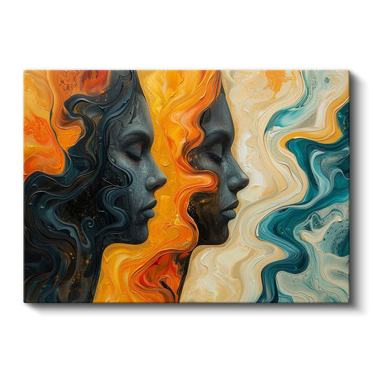 Ruhsal Portreler - Akan Renklerle Soyut Yüz Siluetleri Kanvas Tablo