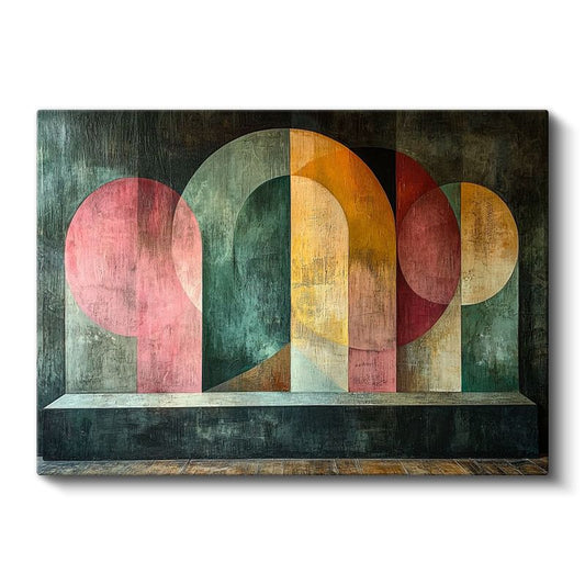 Geometrik Harmoni - Renkli Yarım Dairelerle Modern Kompozisyon Kanvas Tablo