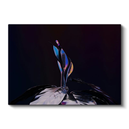 Gece Çiçeği - Metalik Mavi Tonlarda Stilize Flora Kanvas Tablo
