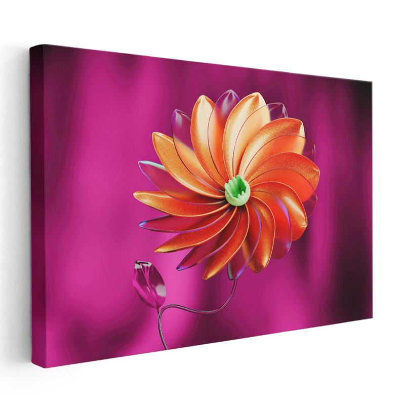 Turuncu Spiral - Fuşya Zeminde 3D Çiçek Formu Kanvas Tablo