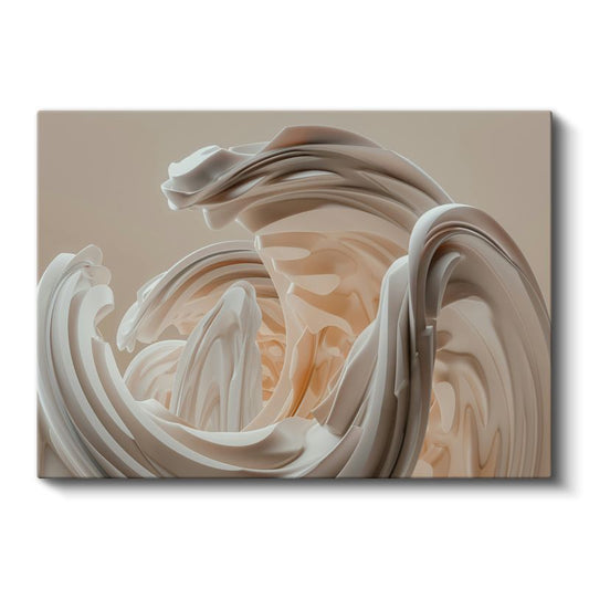 Krem Dalgalar - Minimalist 3D Formlar Kanvas Tablo