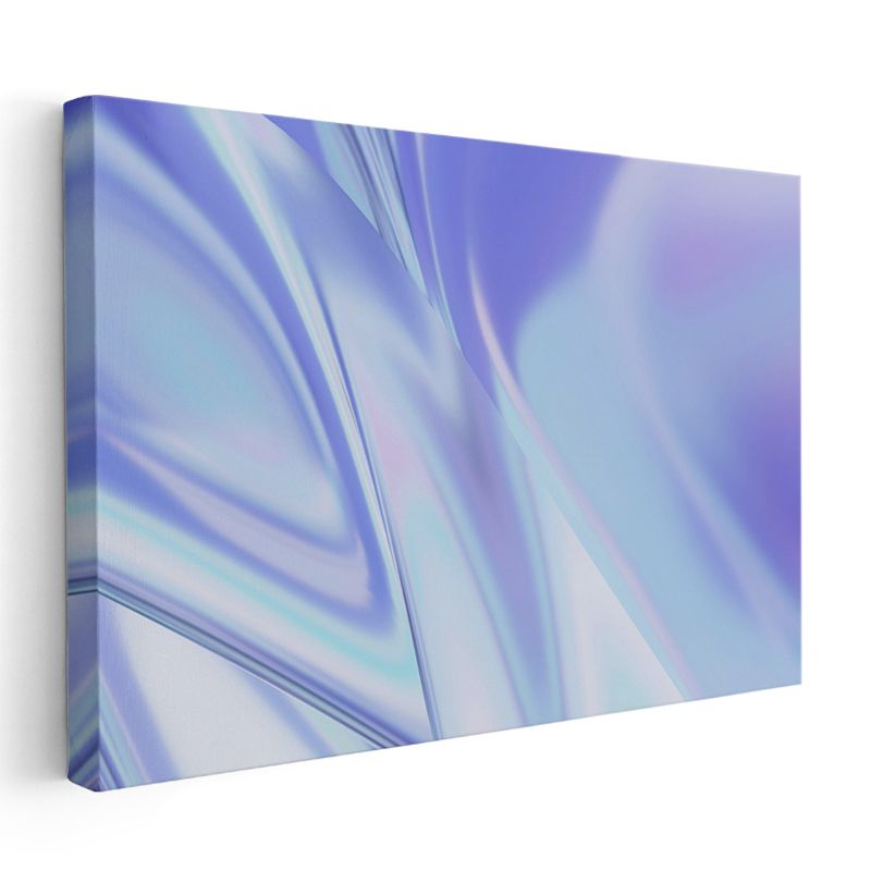 İpeksi Akış - Mavi Mor Tonlarında Parlak Soyut Dalgalar Kanvas Tablo