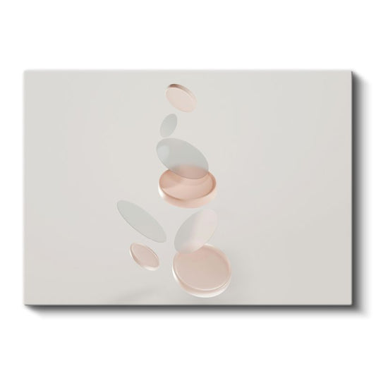Yüzen Diskler - Pembe Gri Tonlarında Minimalist Geometrik Kompozisyon Kanvas Tablo