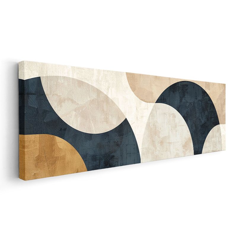 Dairesel Harmoni - Lacivert Bej Soyut Geometri Kanvas Tablo