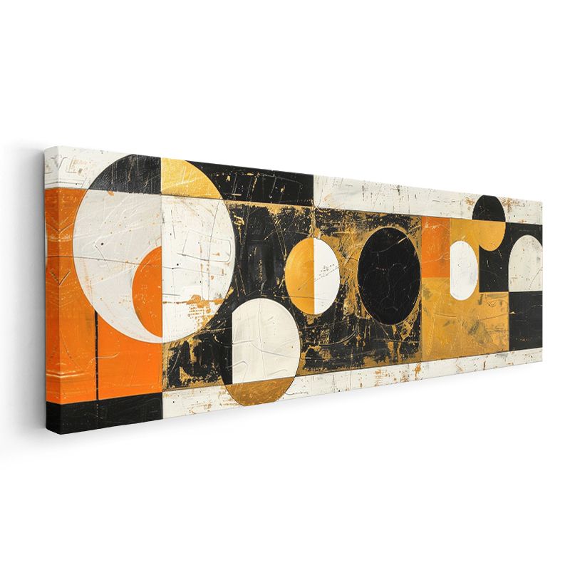 Ritimli Daireler - Turuncu Siyah Geometrik Desen Kanvas Tablo