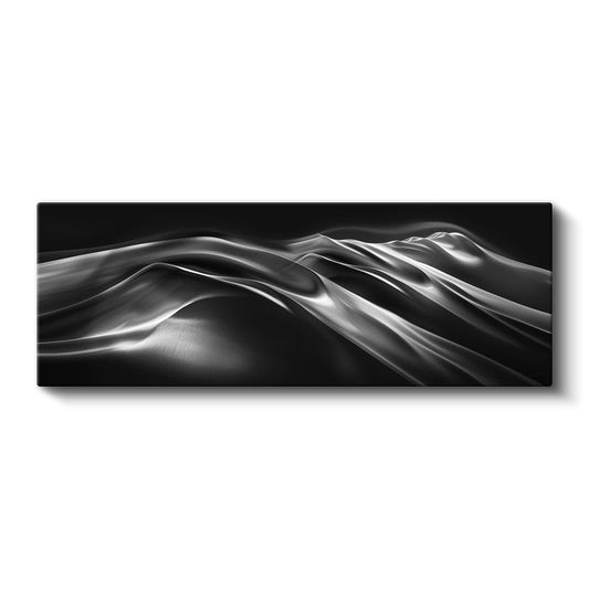 Gümüş Dalgalar - Siyah Minimalist Akışkan Form Kanvas Tablo