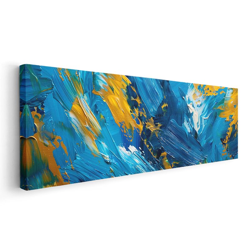 Okyanus Esintisi - Mavi Sarı Fırça Darbeleri Soyut Kompozisyon Kanvas Tablo