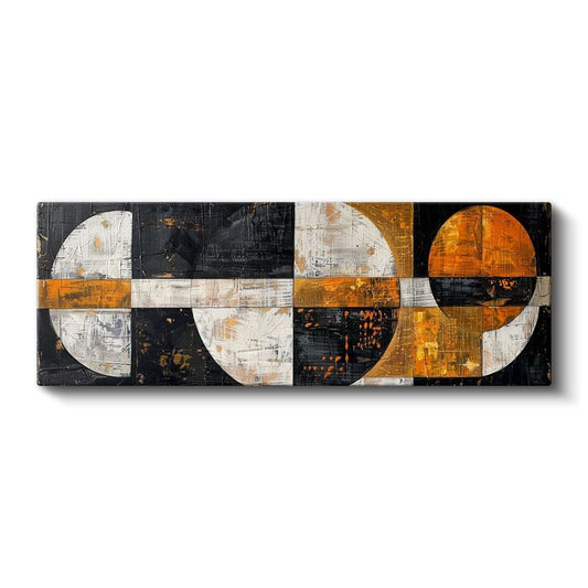 Geometrik Harmoni - Modern Siyah Turuncu Yarım Daire Deseni Kanvas Tablo