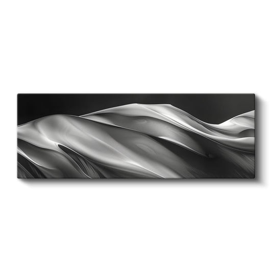 Gümüş Dalgalar - Siyah Zeminde Akışkan Formlar Kanvas Tablo