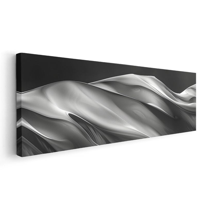 Gümüş Dalgalar - Siyah Zeminde Akışkan Formlar Kanvas Tablo