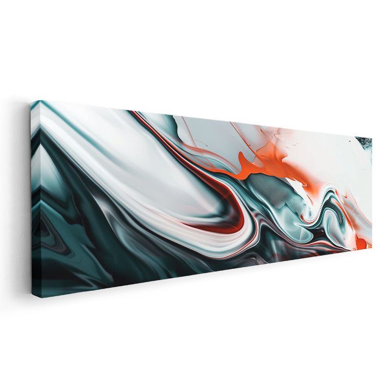 Akışkan Renkler - Turkuaz ve Turuncu Sıvı Sanat Kanvas Tablo
