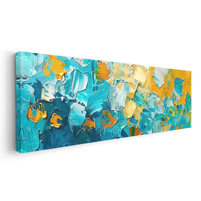 Turkuaz Doku - Sarı Aksan Detaylı Ekspresyonist Kanvas Tablo