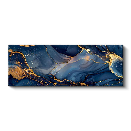 Gece Mavisi - Altın Damarlar ve Akışkan Desenler Kanvas Tablo